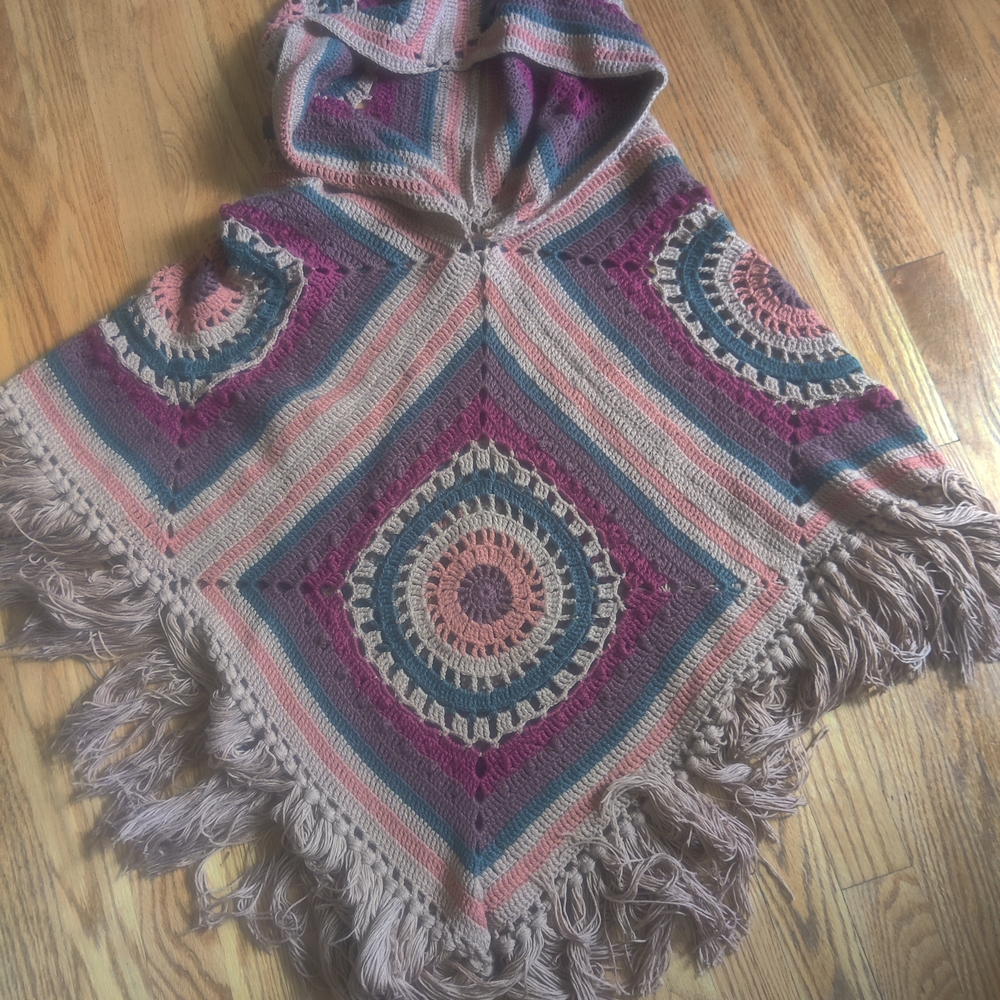 EARTHBOUND Brown and Orange Crochet Poncho